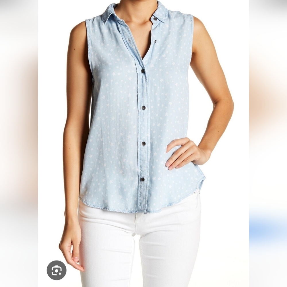 Beach Lunch Lounge New Blue Star Print Blouse Size Small